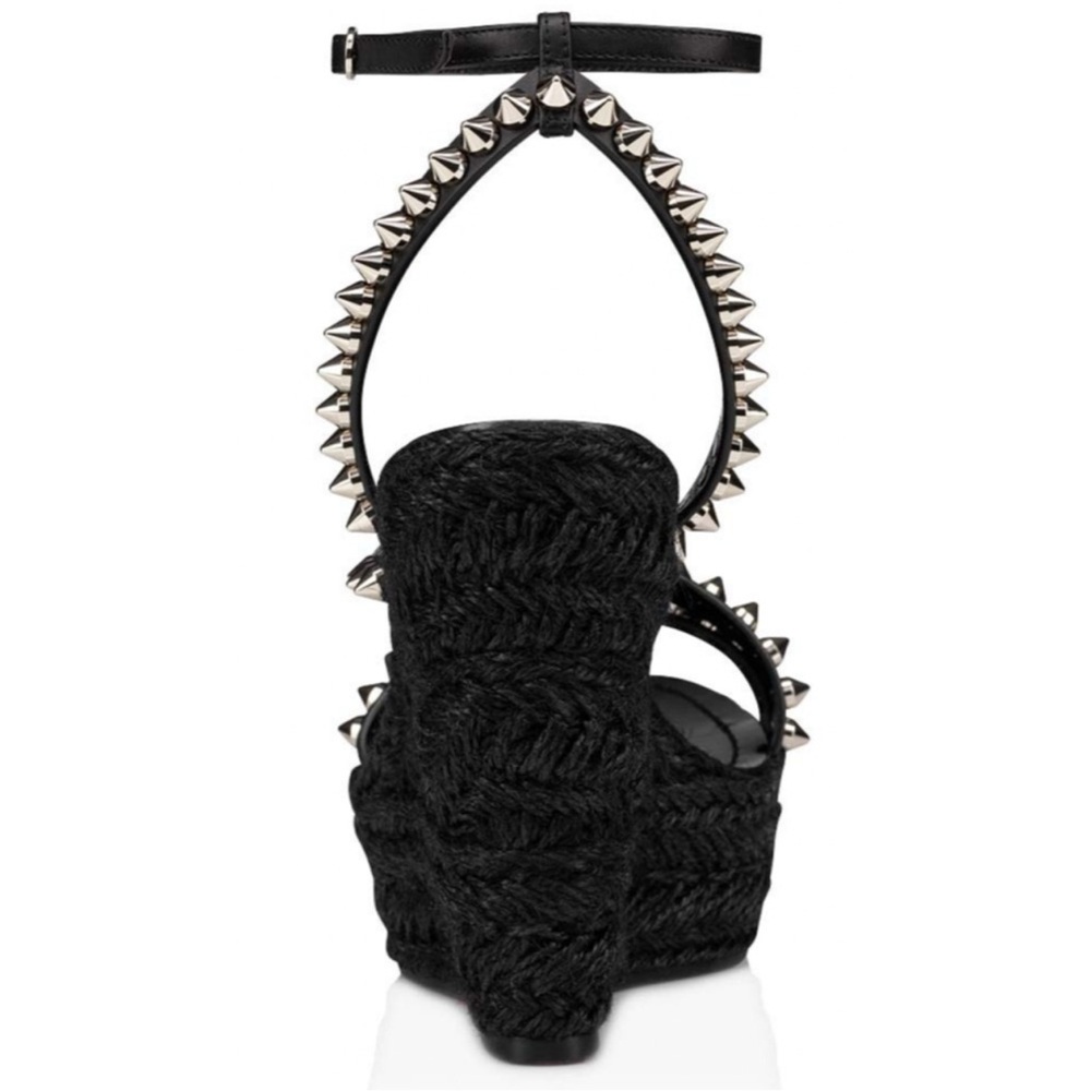 Christian Louboutin Mafaldina Zeppa 120 Black Spiked Wedge Sandals 38 NEW $895 - Picture 10 of 13